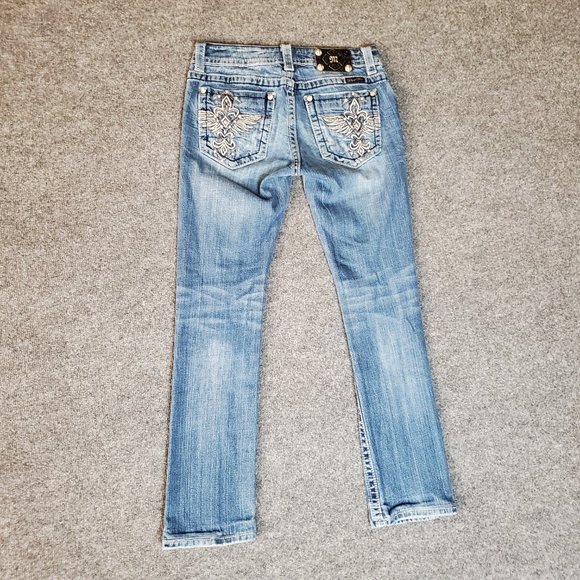 Miss Me JE5321TL Buckle Straight Leg 28 (28x28, 7" Rise) Fleur De Lis Jeans A16 - Picture 2 of 11